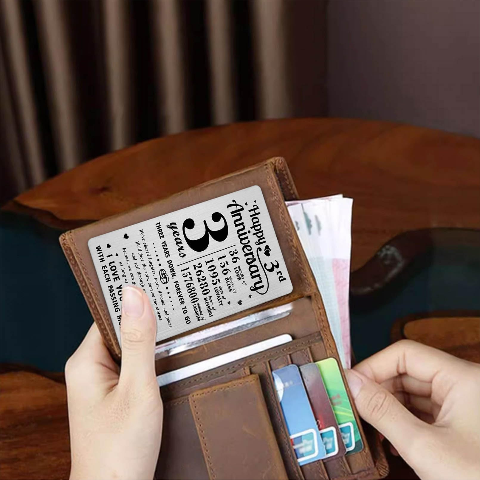Richesele 3rd Anniversary Card, Happy 3 Year Wedding Anniversary Wallet Card - Image 3