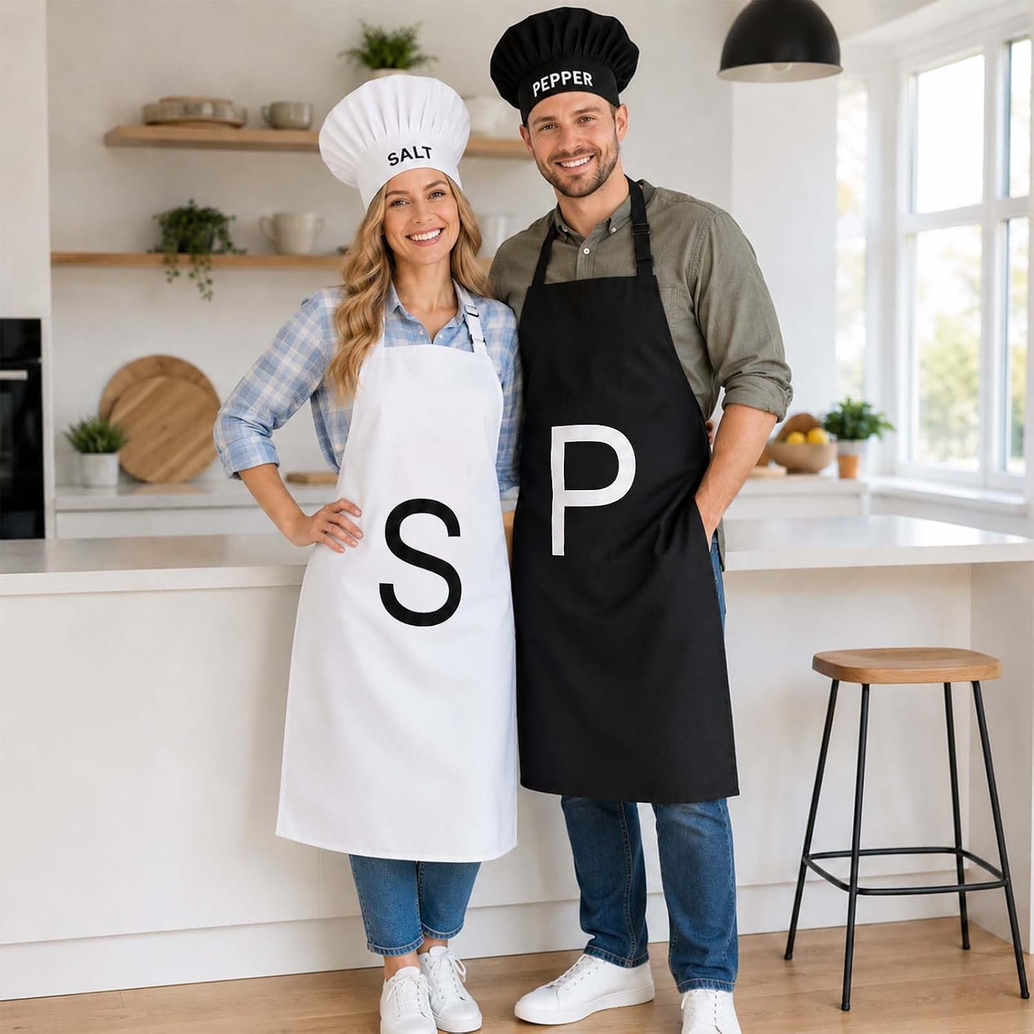 JcHrmers 4 Pcs Halloween Couple Condiment Costume Set Include Condiment Aprons and Chef Hats for Adults Party Dress Up