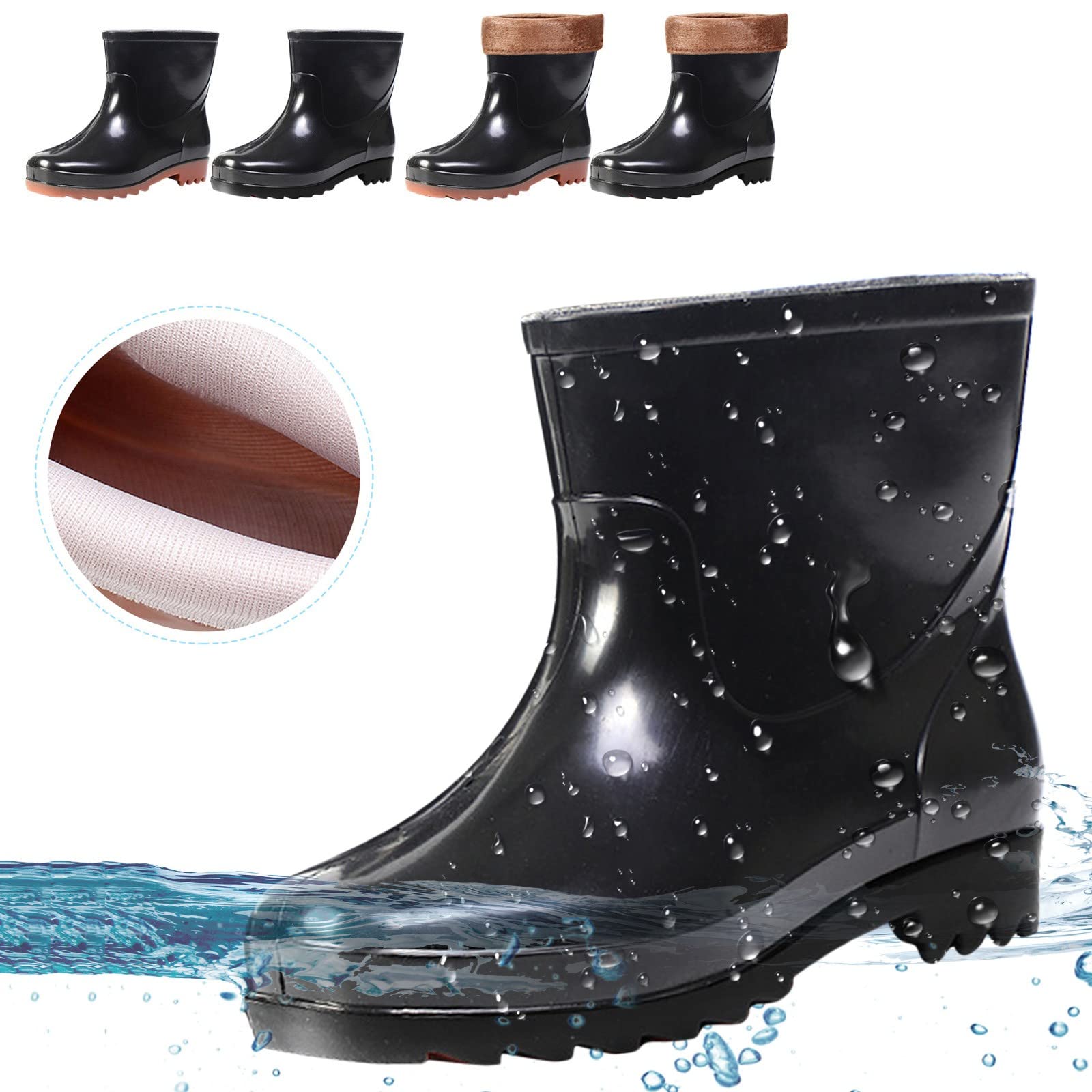 Botas de goma para mujer, botines de goma impermeables, botas de lluvia Wellington, botas de jardín, antideslizantes, botines de exterior, botas de goma cortas, botines de goma