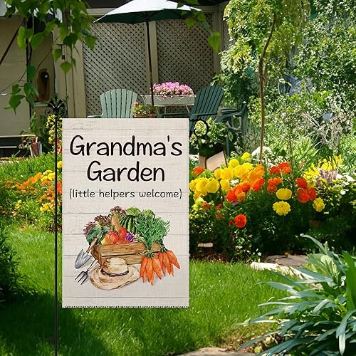 Miniatura 5 de Hafhue Grandma's Garden Little Helpers - Bandera de bienvenida para jardín, 12 x 18 pulgadas, doble cara para decoración de césped para exteriores,