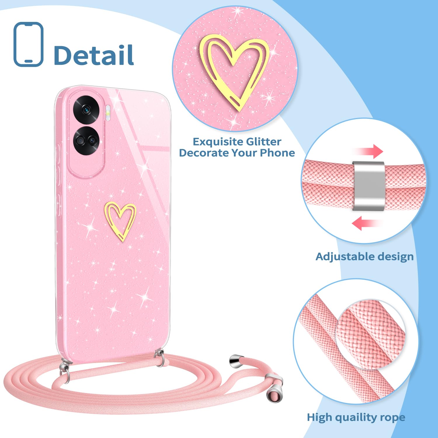 Custodia Honor 90 Lite Con Cordino - Cover Glitter Trasparente Antiurto - Foto 12