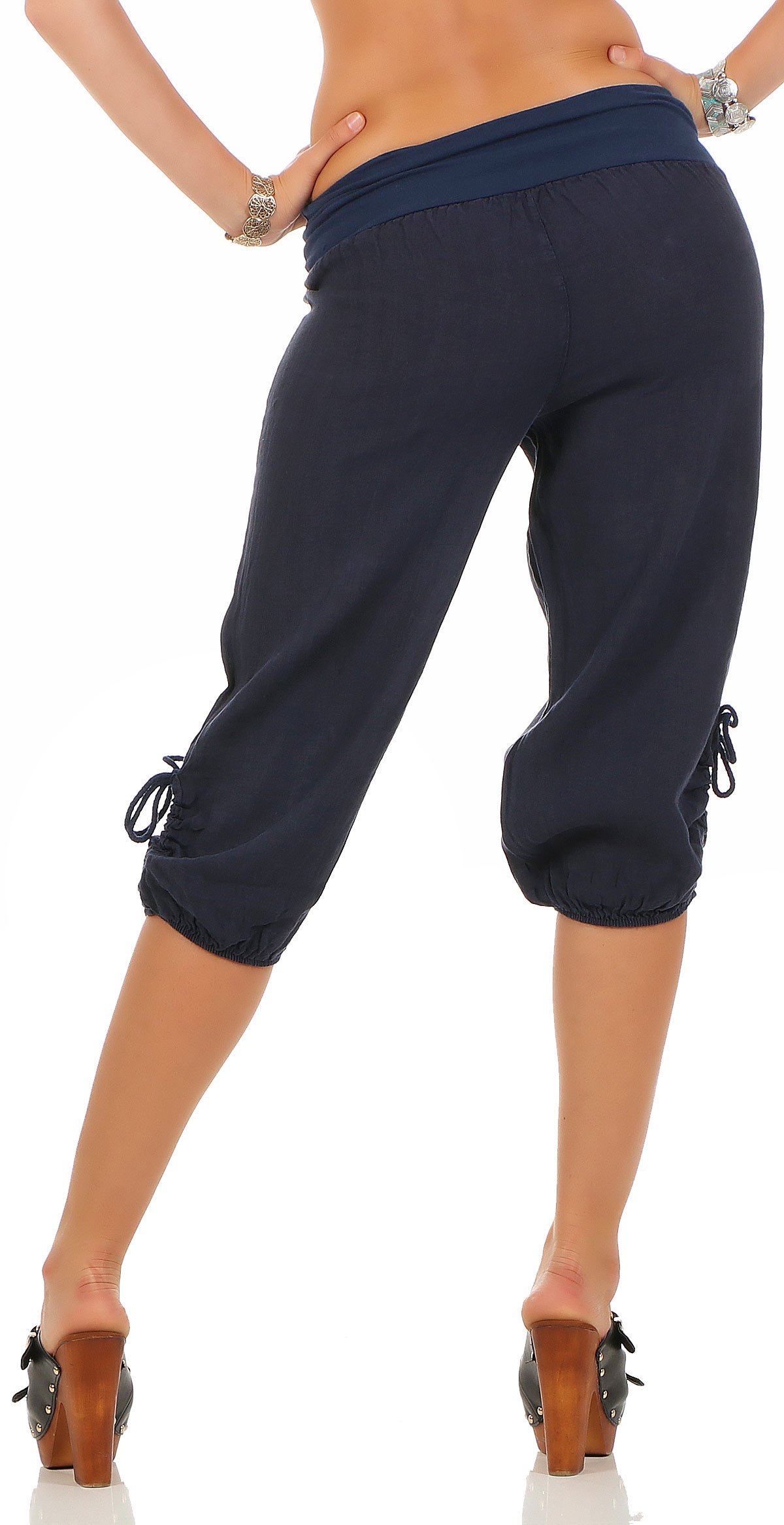 Malito Pantalones de Chándal Lino y con Botón de diseño de Madera 6302 Mujer