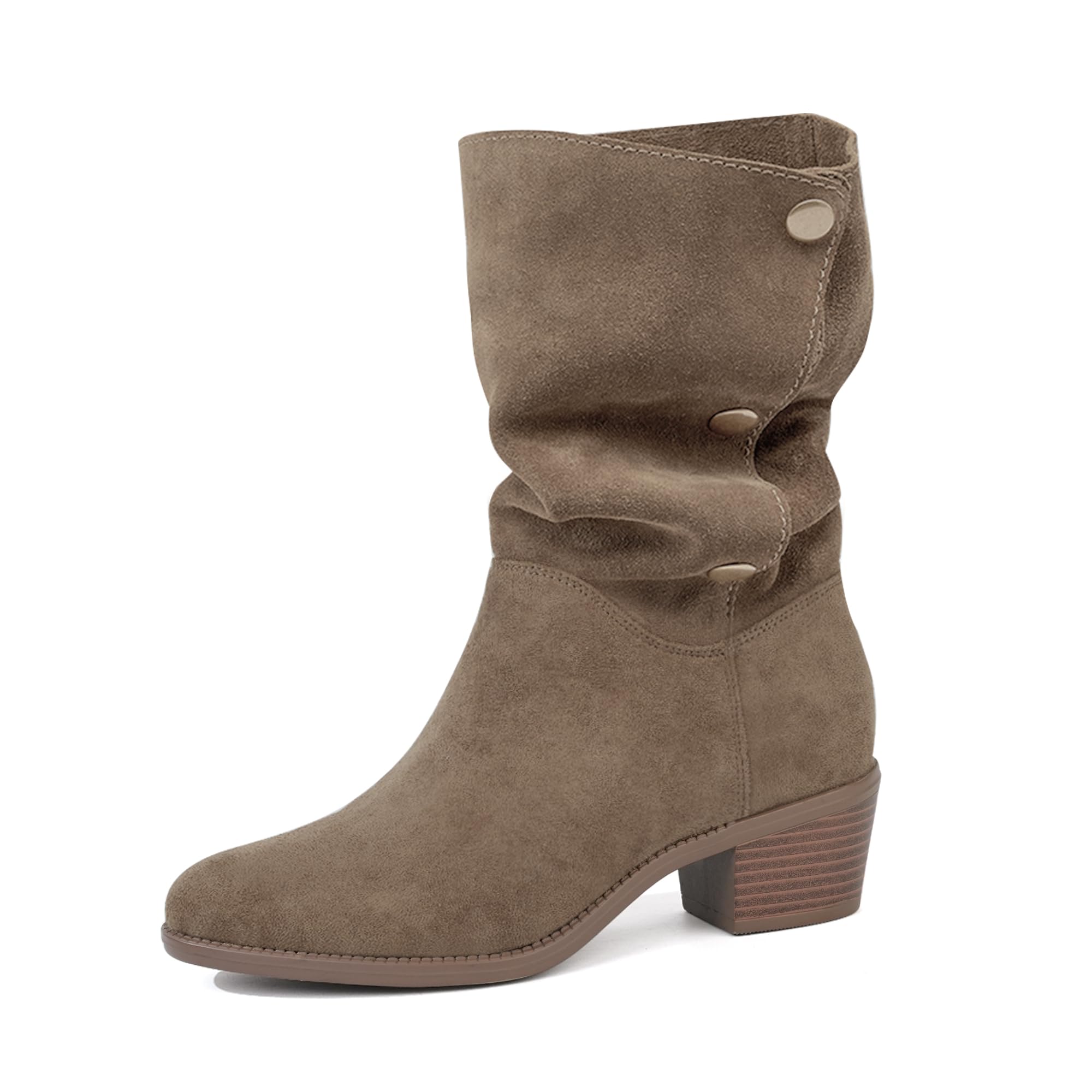 starmerx Womens Suede Mid Calf Boots 3 Way Fold Over Style Chunky Block Heel Booties Fall Winter