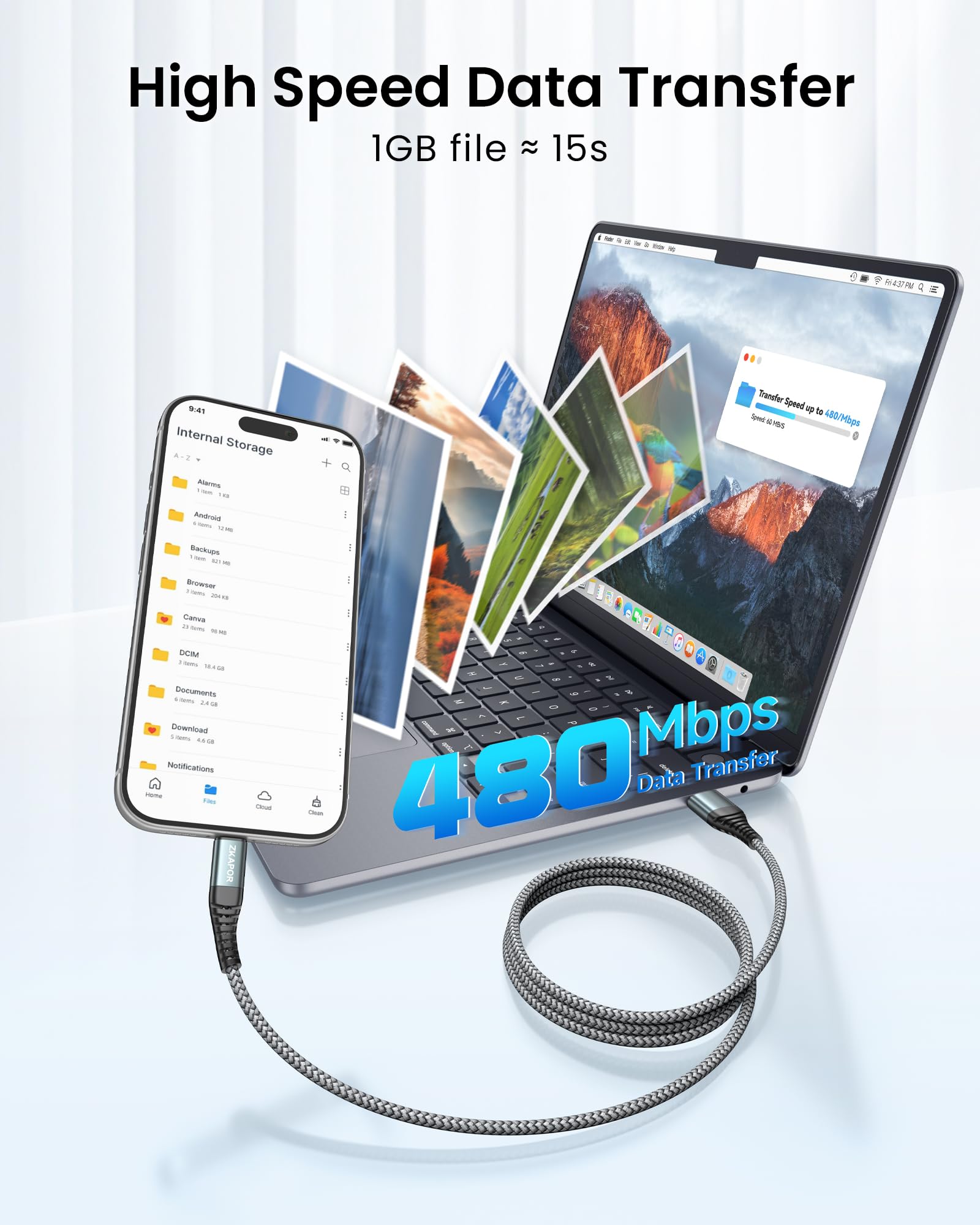 ZKAPOR Cavo USB Type-C [2Pezzi, 2M], Cavo USB C 3A Nylon Intrecciato Ricarica Rapida Compatibile per iPhone 15/15 Pro Max, Samsung Galaxy S23/S22/21, Note 10, Huawei P40/P30, Google Pixel -Grigio