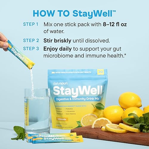 Miniatura 5 de Daily Nouri StayWell - Mezcla de bebida digestiva e inmunidad  Salud intestinal, digestión y alivio de la hinchazón  Probióticos, prebióticos,