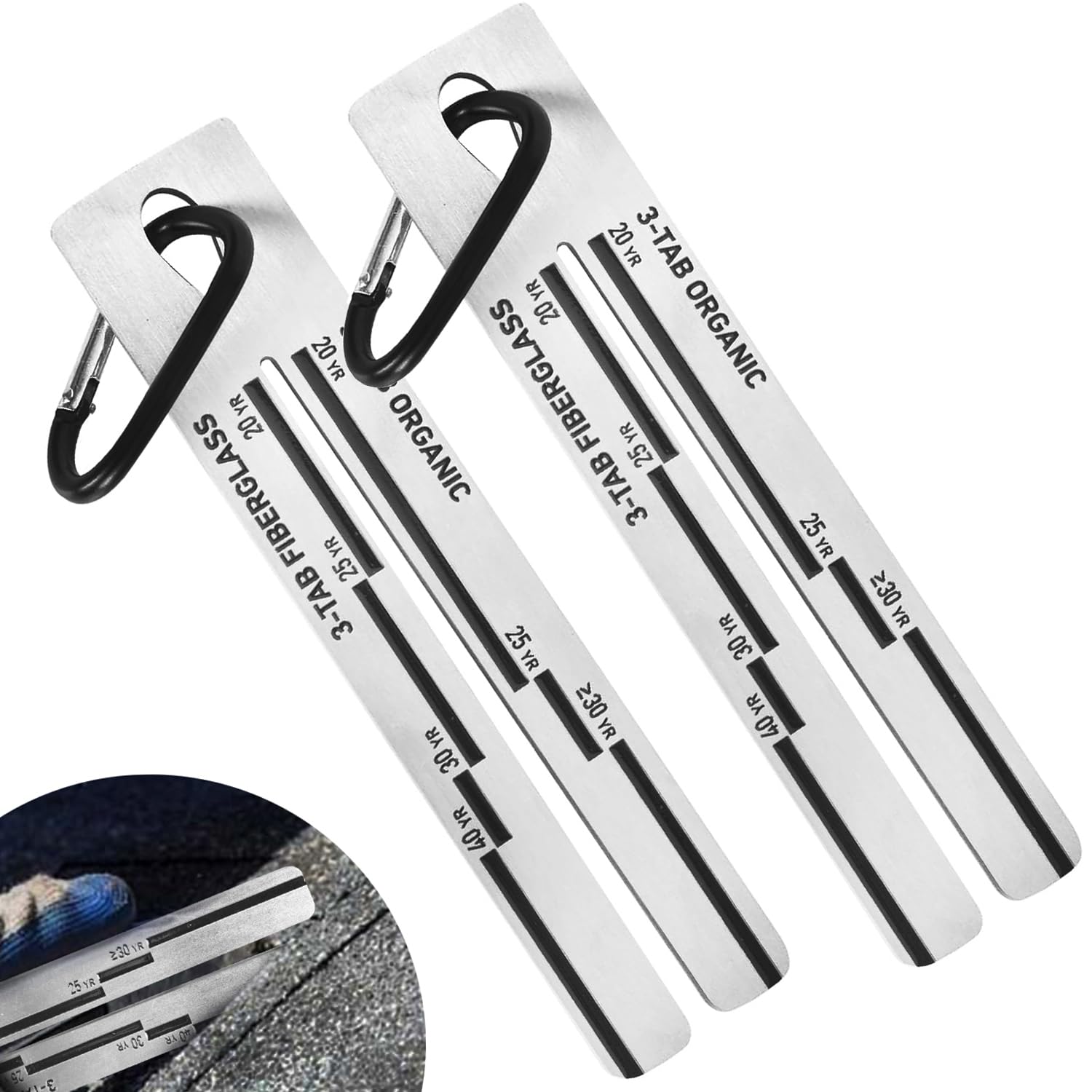 4/09 Shingle Gauge, 2 Pack Measuring Tool for Roof Shingle, Roof Pitch Gauge with Carabiner Shingle Gauge Roofing for Measuring The Thickness of Roof Tiles
