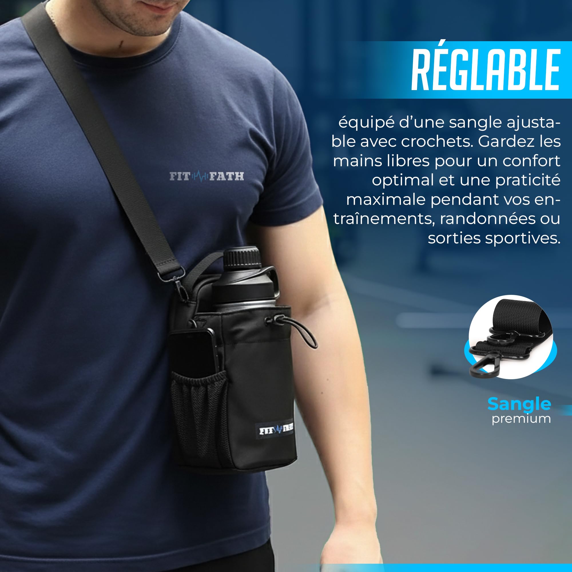 Sac porte gourde magnétique 1,5L – Sac magnétique bouteille sport waterproof - Étanche pour téléphone portable, clés, carte – Sac multifonction randonnée, vélo, course, fitness, voyage