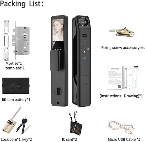Miniatura 6 de Cerradura de puerta inteligente con reconocimiento facial e intercomunicador de video, huella digital de entrada sin llave, control de aplicación