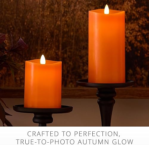 Miniatura 7 de Luminara Russet - Pilar de vela LED de llama móvil sin llama naranja, acabado liso, parte superior derretida, sin perfume (3 x 6.5 pulgadas)