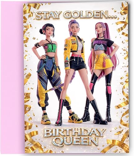 K Pop Birthday Card Girls Stay Golden Birthday Queen Korean inspired K-POP Style Cute Trendy Card (Pink Envelope) for Daughter Grandaughter Sister School Friend Niece #2079