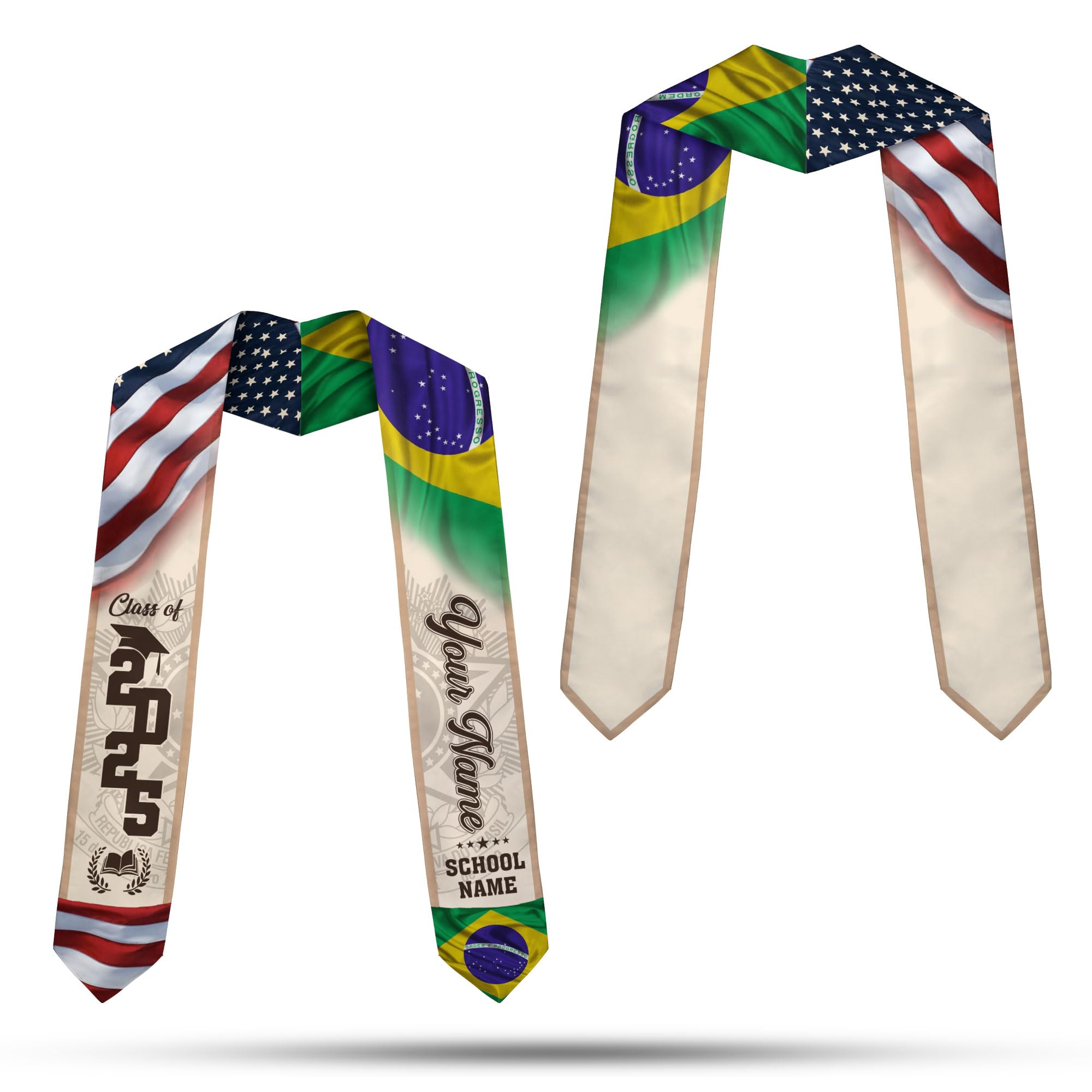 MonkeyVan Brazil Graduation Stole Custom Brazil American Flag Graduation Sash Brazilian Flag Graduation Stole Class of 2025 Bz4