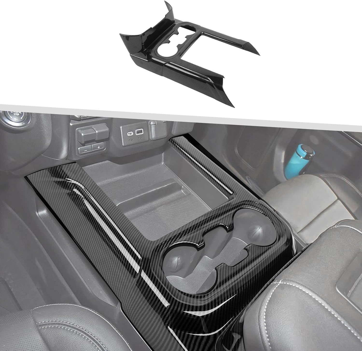 Jimen Compatible with Chevy Silverado 2019-2021, Compatible with GMC Sierra 2019-2022, Gear Shift Panel Cover Trim (Carbon Fiber)