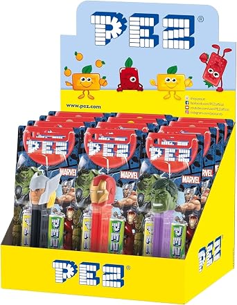 PEZ Marvel Character Sweet Dispenser, Strawberry & Lemon Flavoured, 2 x 8.5 g Refills Pack of 12