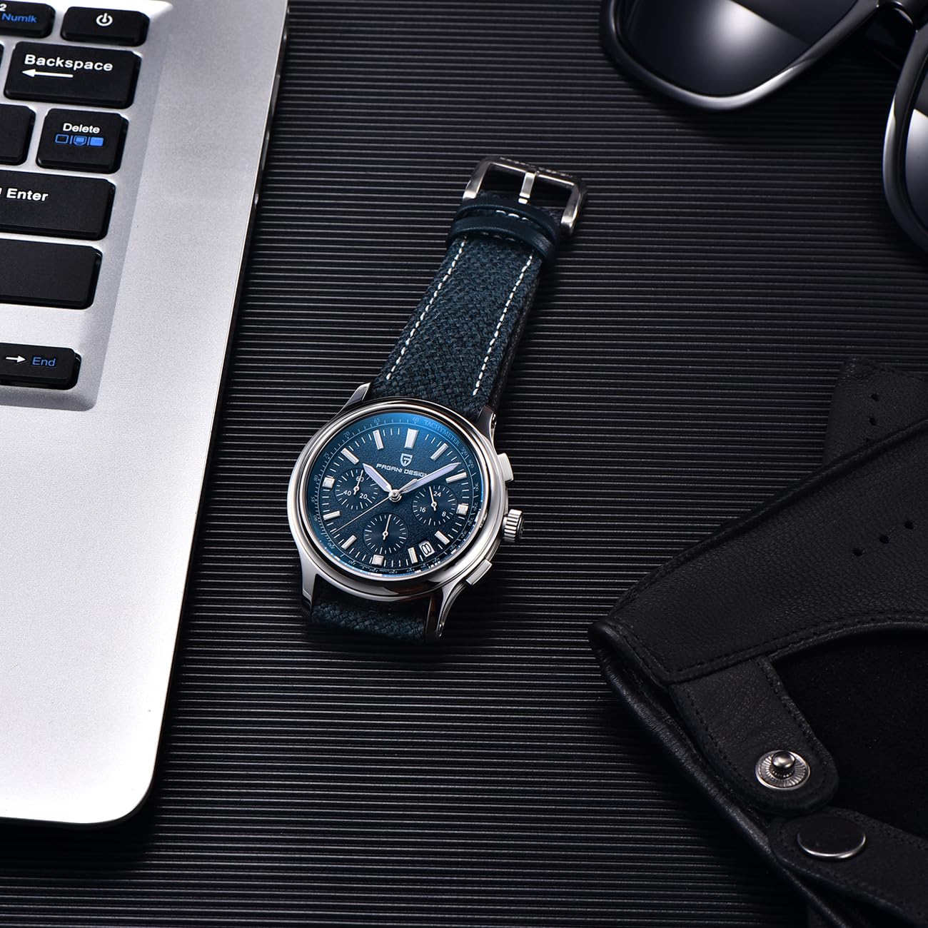Pagani Design - Reloj de Cuarzo para Hombre, 100 Metros de Resistencia al Agua, Movimiento japonés, Correa de Piel Trenzada, Estilo Moderno