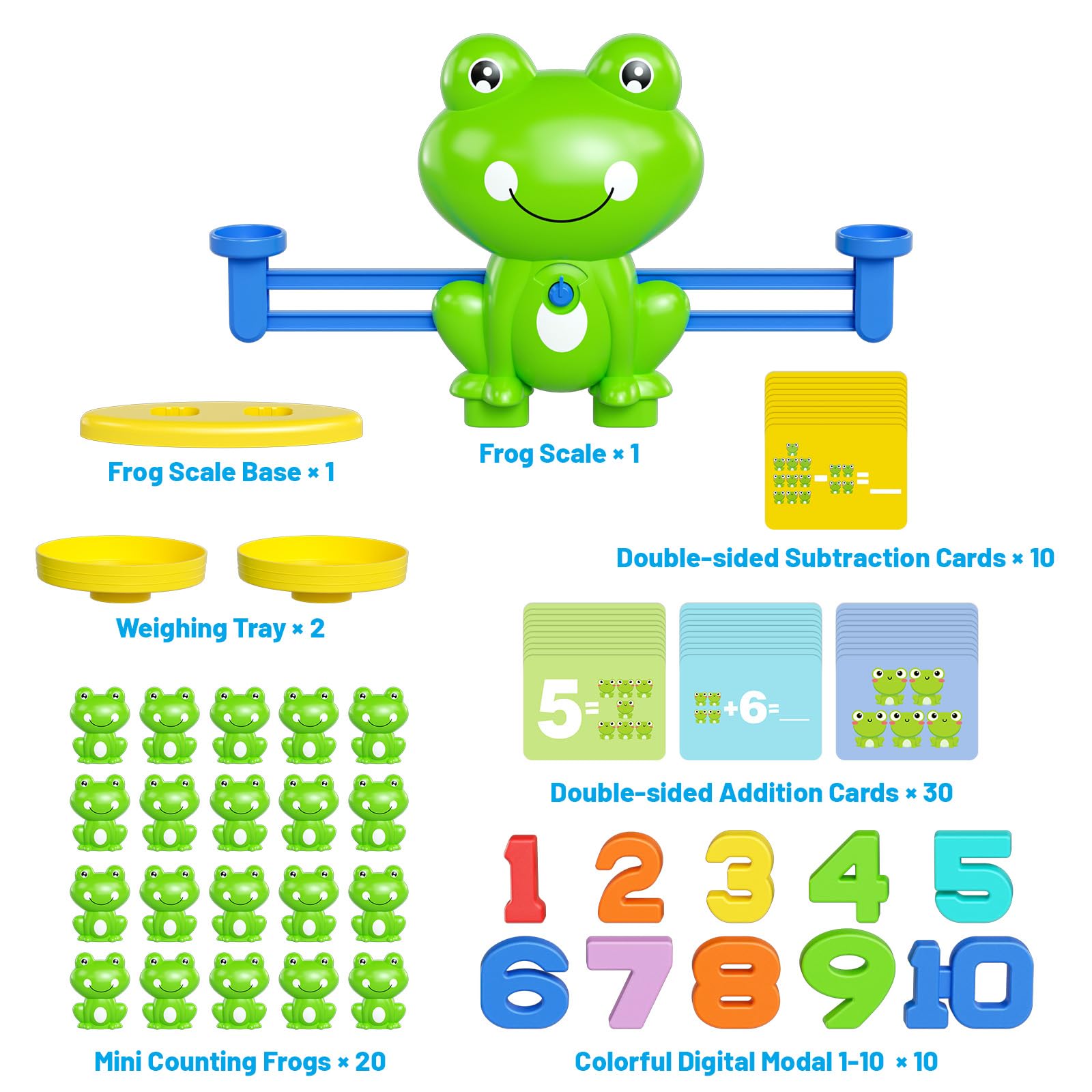 Juego de matemáticas de equilibrio de ranas, juguete educativo para preescolares que aprenden a contar, sumar y resta, recurso interactivo de números STEM para niños de 3 años en adelante 6