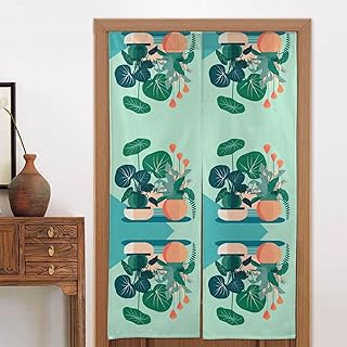 MYGANN Indoor Cartoon Potted Green Plants Blackout Storm Door Curtain 34x56in for Home Bathroom Dining Room Composite Area