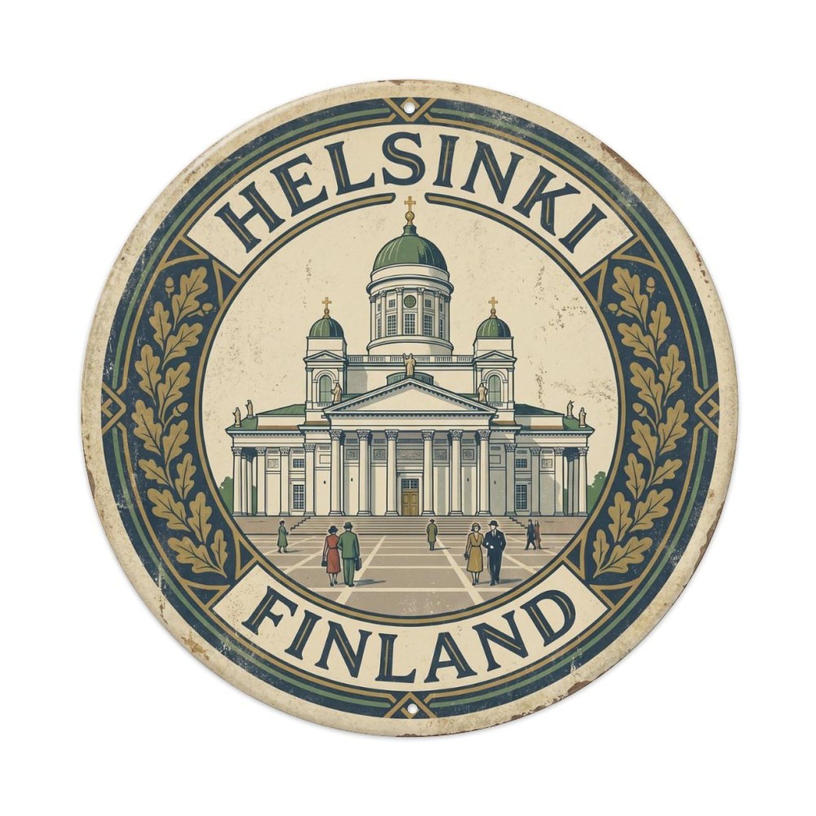 Vintage Travel Finland Helsinki Circle Vintage Metal Tin Sign Plaque Wall Decor for Cafe, Club Bar, Office, Garden Metal Poster 8x8Inch