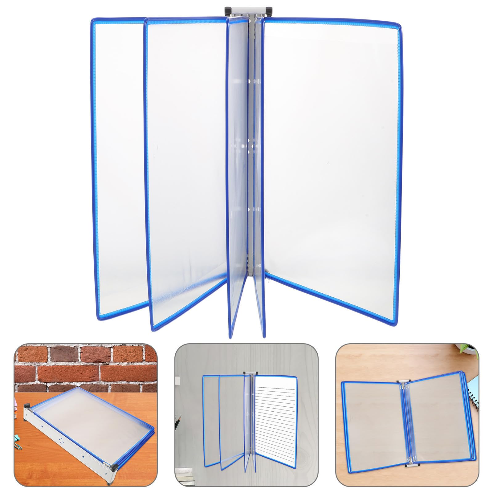 Organizador de Documentos Sistema de Referencia de Doble Cara con 5 Paneles de Pared Azul y 10 Bolsillos de Hierro y Pvc para Oficina Adecuado para Reuniones