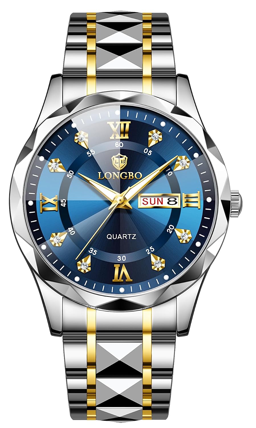 LONGBO Trident Diamond Analog Watch Black Dial Silver-Gold-Blue - Image 1