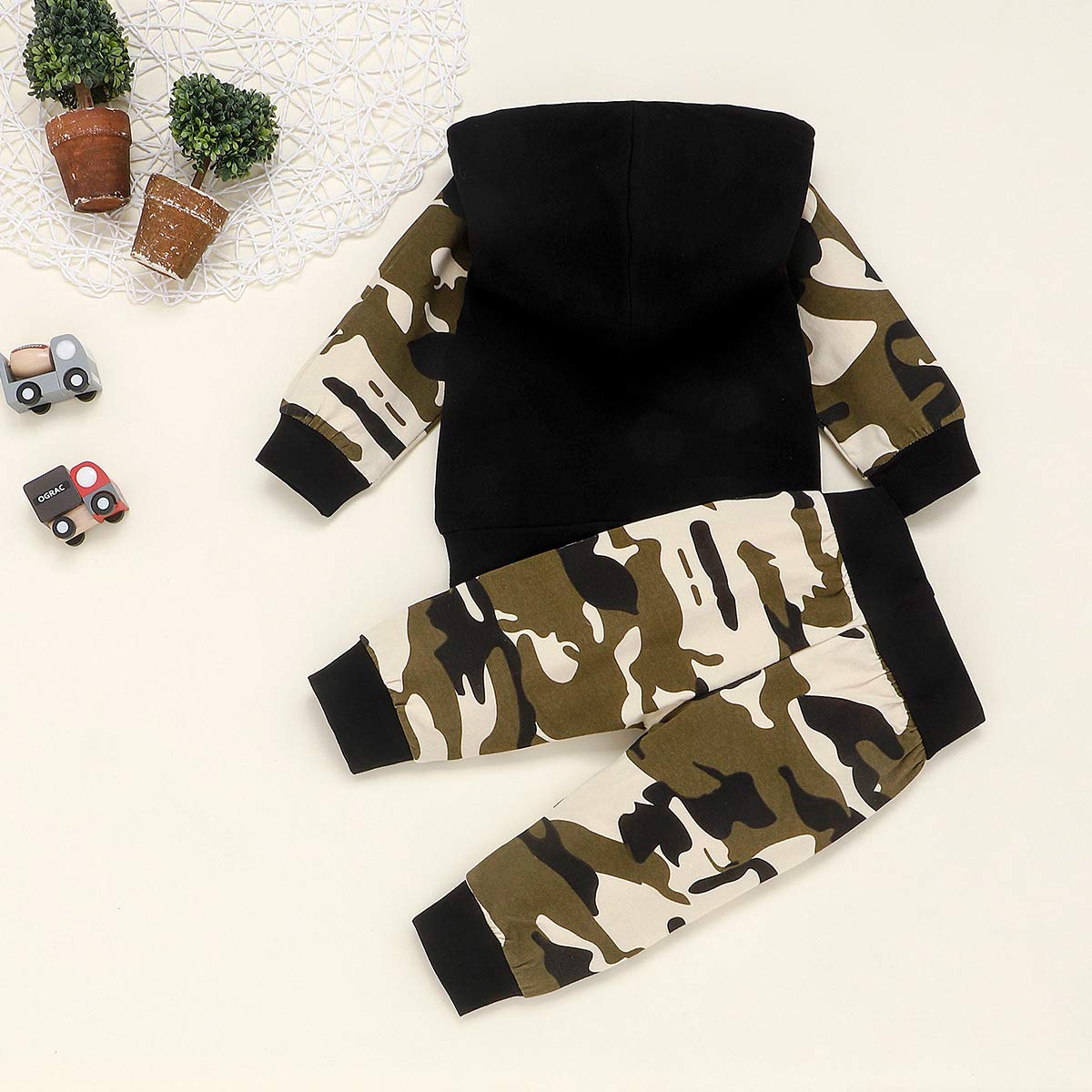 Baby Boy kamuflaż zestaw z długim rękawem tata chłopiec kamuflaż bluza top + kieszenie + długie spodnie, zielony, 6-12 mois