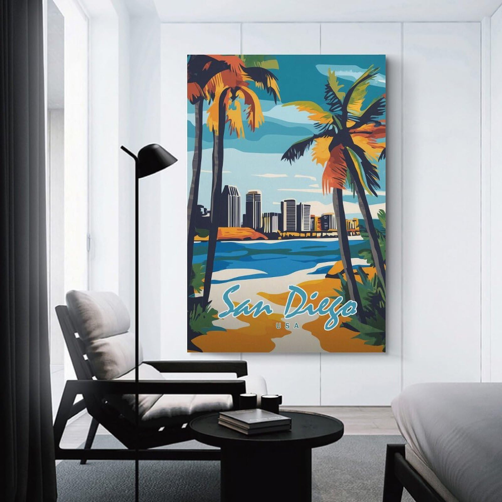 Junmoney San Diego Cityscape Home Decor Wall Art 24x36inch(60x90cm), for Office, Study Or Home Workspace, Home Office Artwork with Decorative Appeal