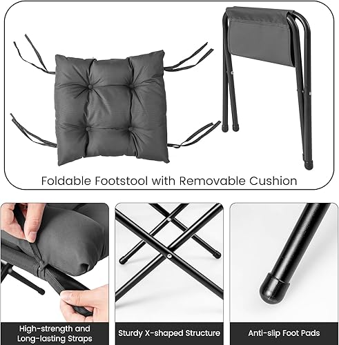 Miniatura 7 de DORTALA Silla perezosa moderna con otomana, sofá individual con bolsillo lateral y reposabrazos, juego de sillas de ocio modernas tapizadas suaves,