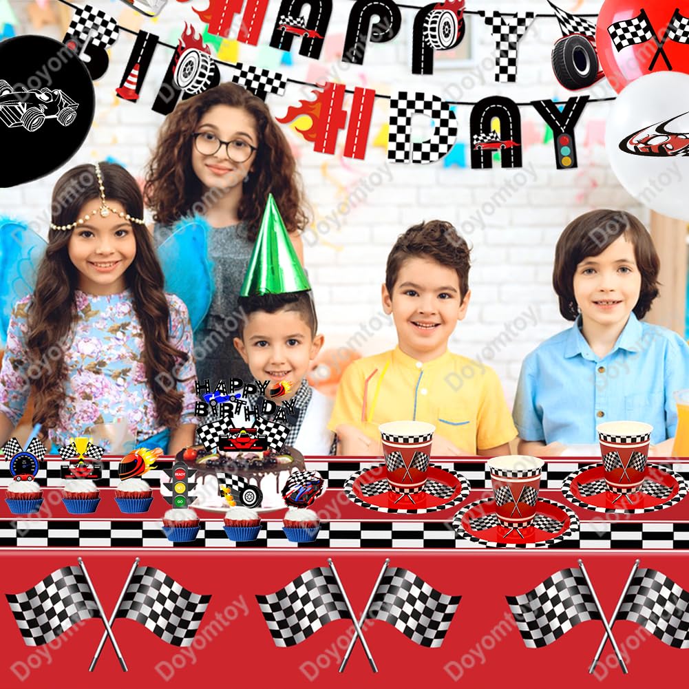 Stoviglie per Feste Corsa,Doyomtoy 72 Pezzi Racing Car Compleanno Decorazioni Auto Piatti di Compleanno, Tazze, Tovaglioli Bambini per Forniture per Feste a Tema per Auto 24 Ospiti