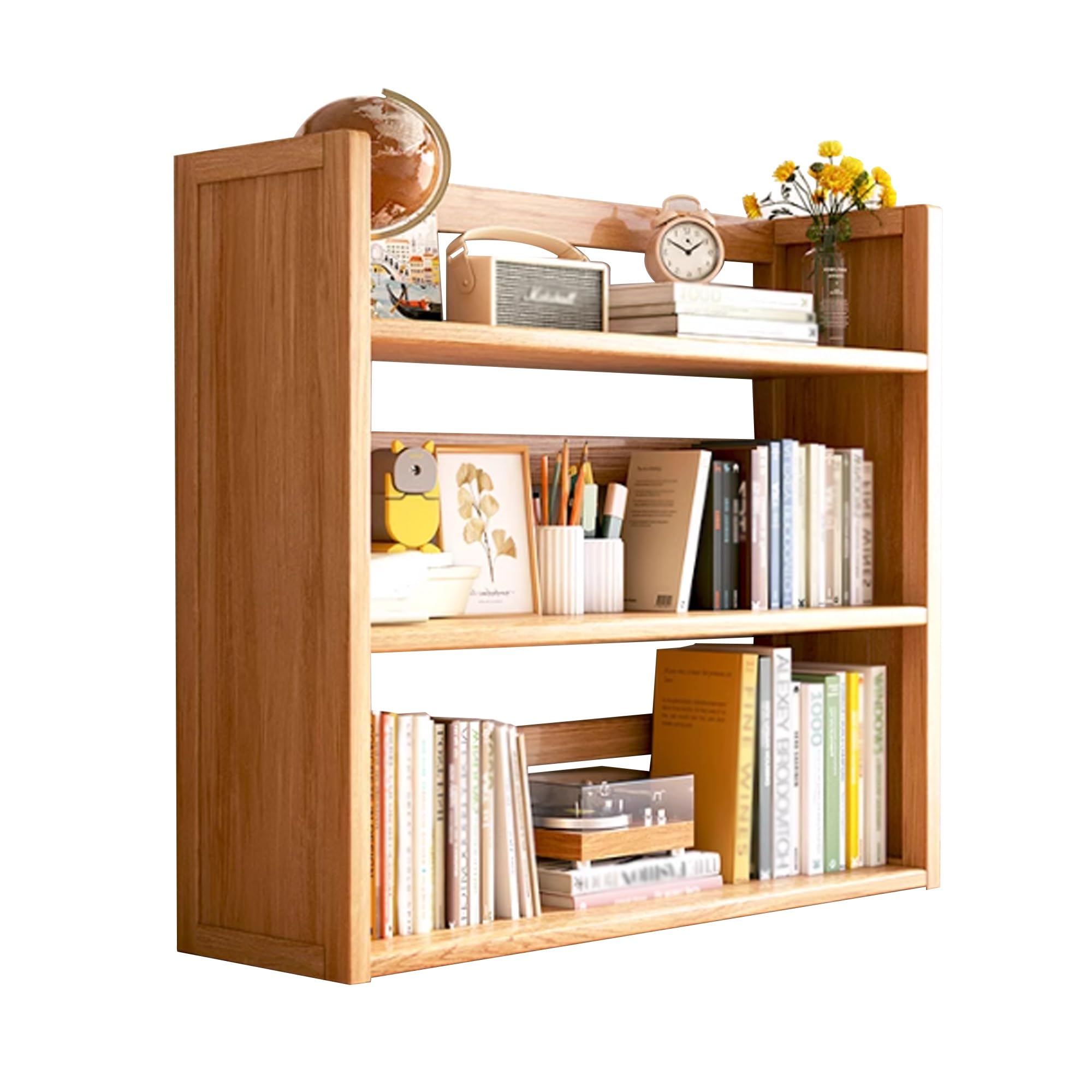 Étagère de bureau en bois naturel de 3 niveaux au design minimaliste pour bureau et maison