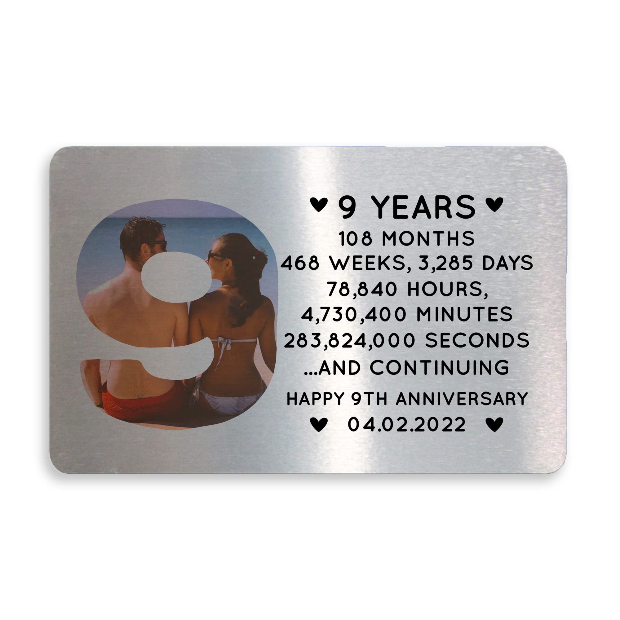 9th Anniversary Personalised Metal Card Perfect For Husband Wife Him Her Gift
