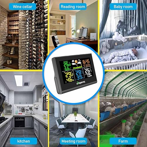 Miniatura 6 de Urageuxy Estación meteorológica termómetro inalámbrico para interiores y exteriores, termómetro digital de humedad con 3 sensores remotos,