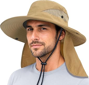 PFFY Sun Bucket Hats for Men Women Fishing Hat UV Protection Wide Brim Beach Safari Hat with Neck Flap