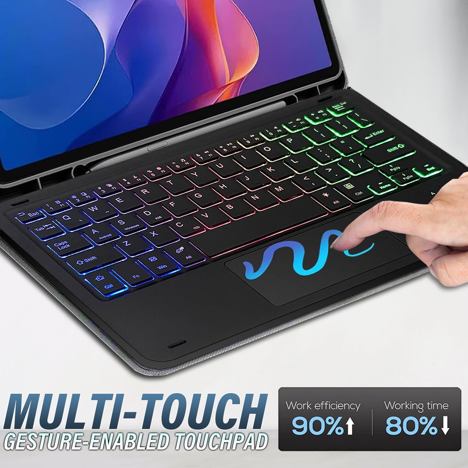 Backlit Touchpad Keyboard Case for Xiaomi Redmi Pad 2 2025 11 Inch, 3-Zone Rainbow Backlit Wireless Keyboard with Slim Stand Cover Case for 11” Xiaomi Redmi Pad 2 2025 Released