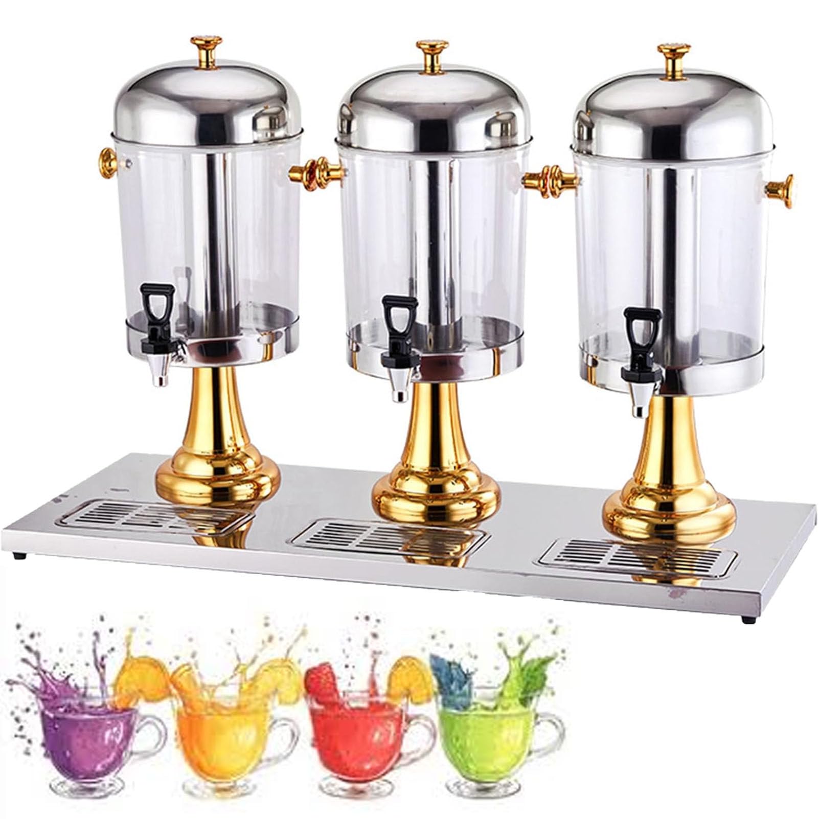 asdchZen Commercial Juice Dispenser, 16L/24L Stainless Steel Beverage Dispenser With Ice Container, For Serving Cold Drinks, Cocktails, Water, Chilled Refreshments,Gold-ThreeBarrels/24L