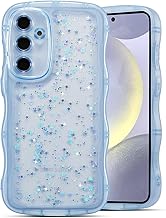QLTYPRI Case for Samsung Galaxy A17 5G, Cute Curly Wave Frame Clear Glitter Case for Girls Women, Sparkle Bling Soft TPU Bumper Transparent Shockproof Phone Cover for Galaxy A17 5G-Blue