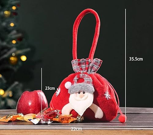 Miniatura 6 de Ynyjzz Bolsa de muñeca de muñeco de nieve de regalo de Navidad, bolsa de dulces de Navidad 3D con cordón y asa, bolsa de algodón para dulces de