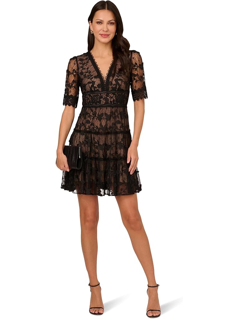 Multi Adrianna Papell Lace Embroidery Dress