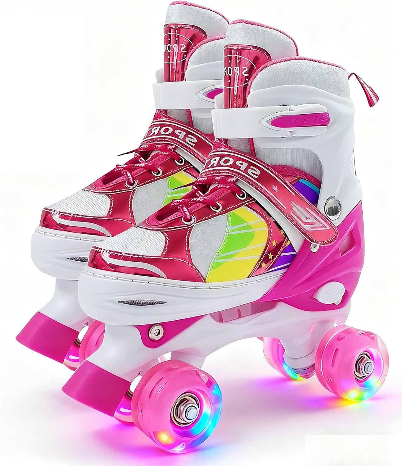 Adjustable Roller Skates for Boys Girls Ages 3-12, All 8 Wheels of Roller Skates Light Up with Protective Gear Set Gift for Youth Kids Indoor & Outdoor Beginners