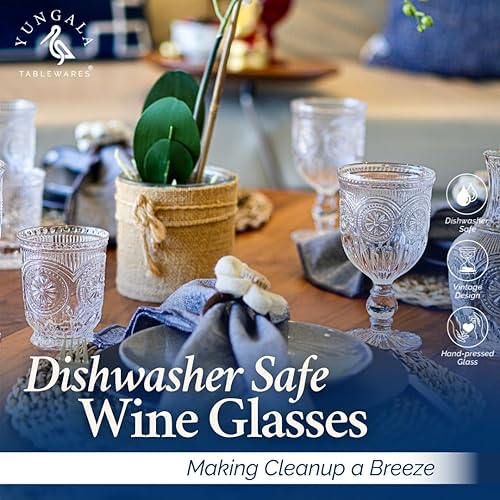 Miniatura 5 de Yungala Paquete de cristalería vintage transparente  Copas de vino transparentes de girasol  Vasos pequeños vintage transparentes  Platos de vidrio