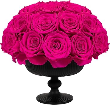 JoyFlower Preserved Flowers Vase Ceramic Decor, Eternal Flower Vases for Table Centerpieces, Fuchsia Preserved Roses with Vase Decorations for Party Home Wedding Living Room Bedroom House Office