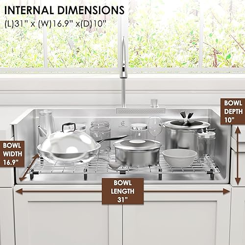 Miniatura 3 de Fregadero de cocina en cascada de 33 x 22 pulgadas con grifo de un solo tazón, fregadero de cocina de acero inoxidable calibre 16, estación de