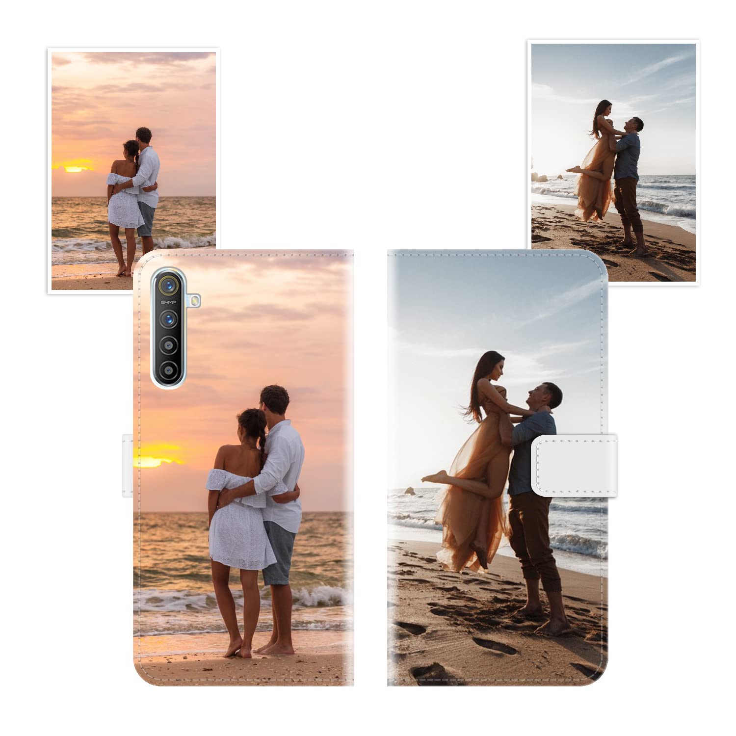 SunrivePersonalised Custom PU Leather Phone Case compatible with Realme X2 / Realme XT/XT 730G,Customised Cover with your own photo,image,Picture,or text Make Your Own Case + Phone Lanyard