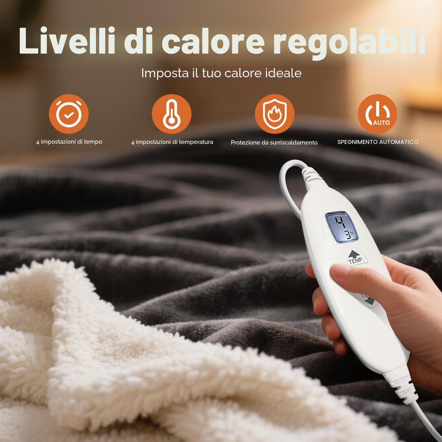 Coperta riscaldata elettrica 2025 aggiornata - Coperta elettrica in morbida flanella, con 4 livelli di calore e 1-4 ore di spegnimento automatico contro il surriscaldamento, lavabile in