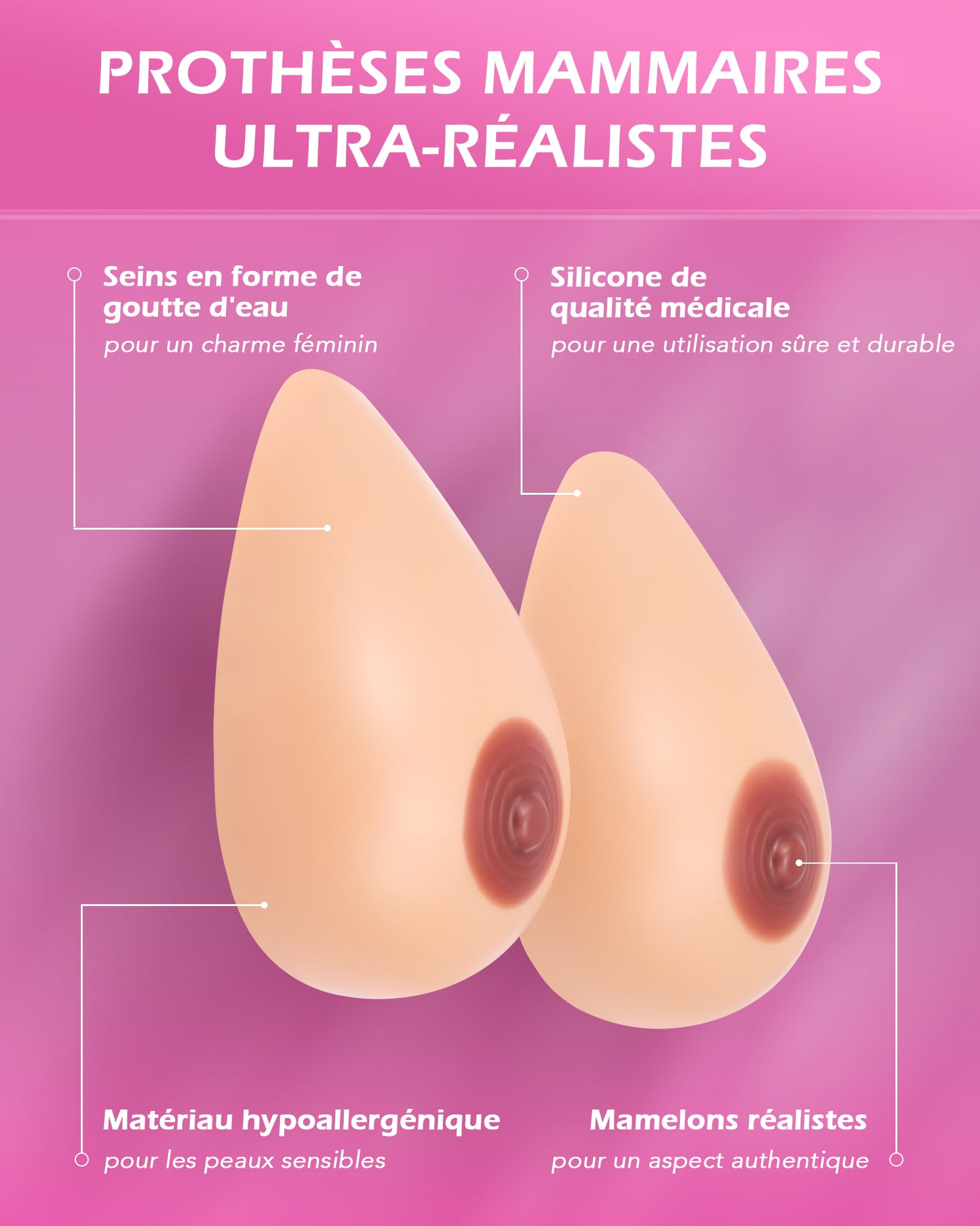 SENSUA Prothèses Mammaires en Silicone, Faux Seins Autocollants Réutilisables, Artificiel Poitrines de Qualité Médicale, pour Femme Cosplay Mastectomie, Bonnet C 800g Couleur Bronzage