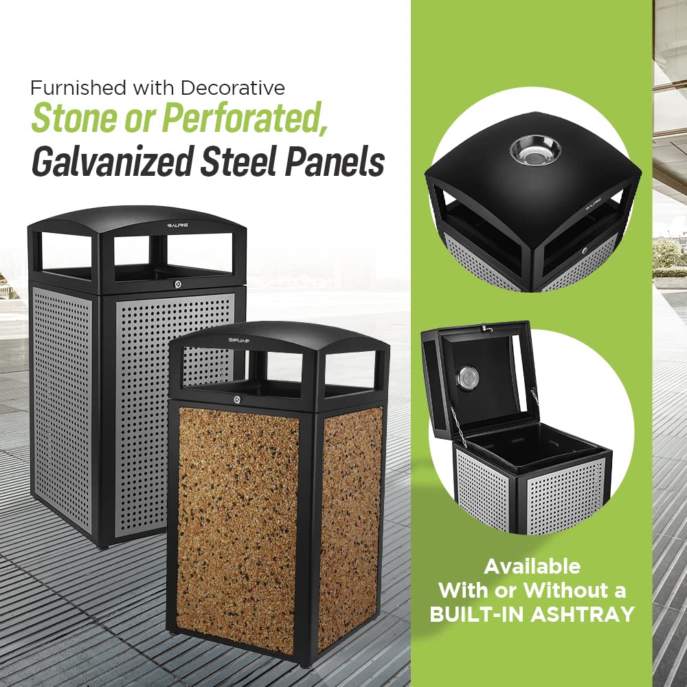 Alpine Rugged 40-Gallon All-Weather Outdoor Recycle Bin Trash Can Container (with Ash Tray, Steel Panels) (B07CY526XN)