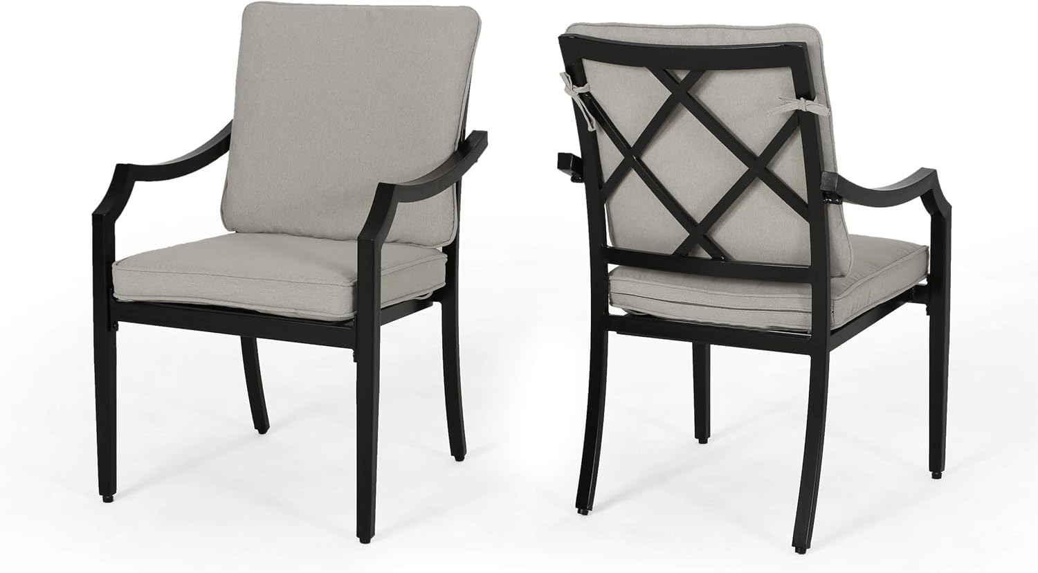 GDFStudio Outdoor Aluminum Dining Chairs with Cushions (Set of 2), Matte Black and Light Beige
