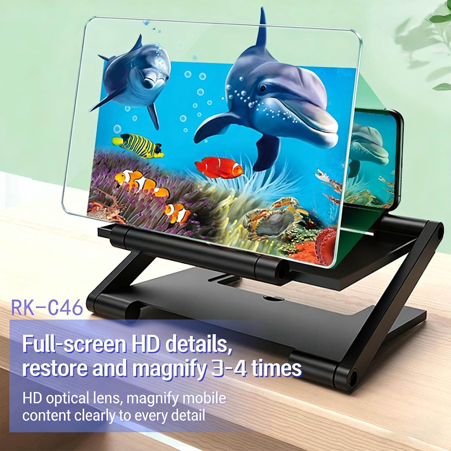 Magnifier Screen 3D Enlarging Projector Enlarger Foldable Phone Stand with Amplifier for Movies Videos Gaming Compatibled with All Smartphones