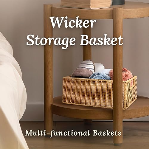 Miniatura 8 de WeeNest Cesta de mimbre con asa, Cestas de mimbre para organizar, Cestas de estante para organizar, Cesta tejida con asas, Organizador de cesta de