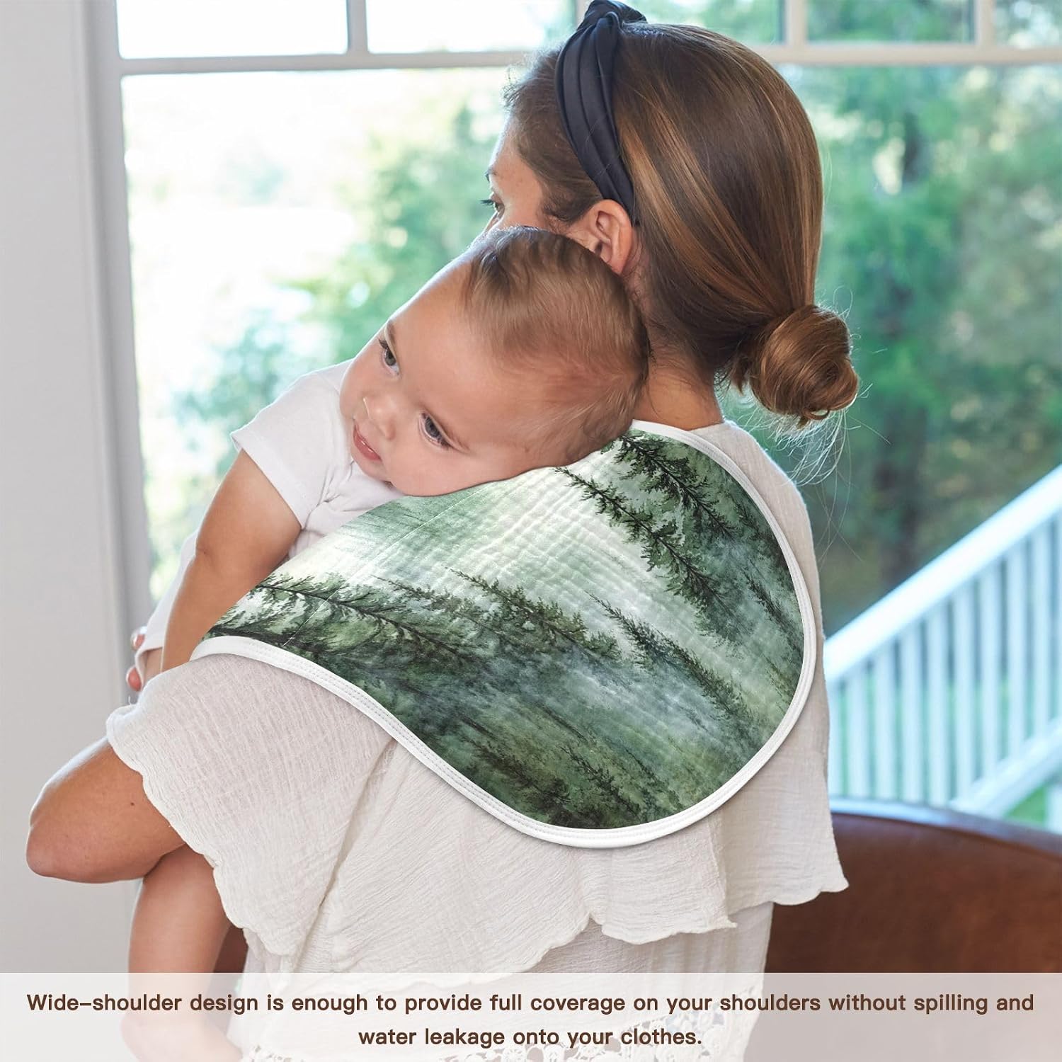 Kigai Baby Burp Cloths Muslin Cotton Extra Soft & Absorbent Burping Rags Watercolor Mountain 4-Layer Large Curved Burp Cloths for Newborn Boys & Girls 2 Pack