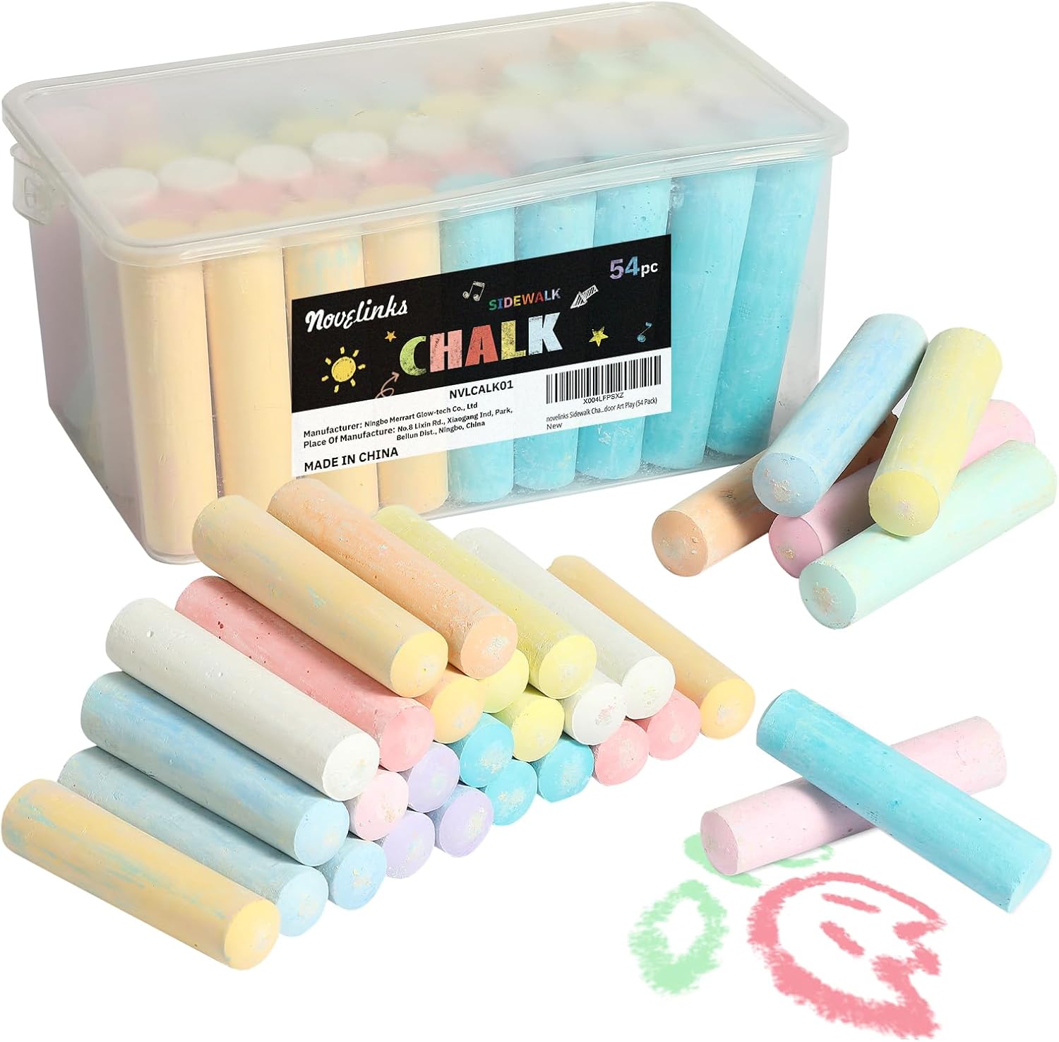 novelinks 162 Pack Sidewalk Chalk Set 10 Color Washable Non-Toxic Drawing Set Durable Jumbo Drawing Chalk for Outdoor Art Play and Schools