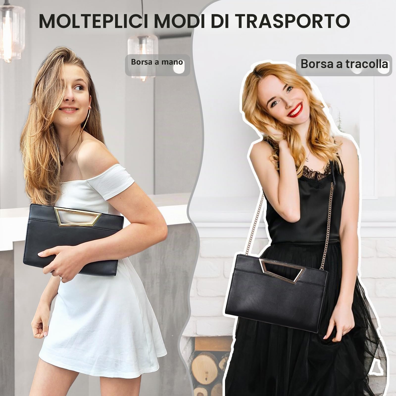 VX VONXURY Pochette Donna, Borsa Donna Elegante di PU Pelle Pochette e Clutch Piccolo Borsetta Tracolla con Catena Staccabile per Matrimonio, Festa, Cocktail